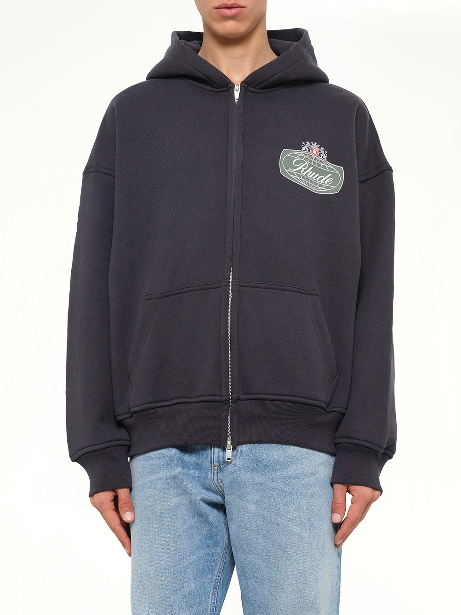 Rhude Desert Crest  Zip Up Hoodie in Vintage Black/Silver