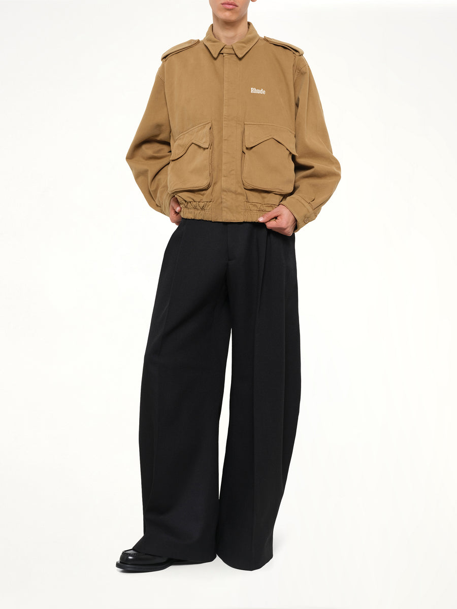 Rhude Logo Cotton Pilot Jacket in Tan