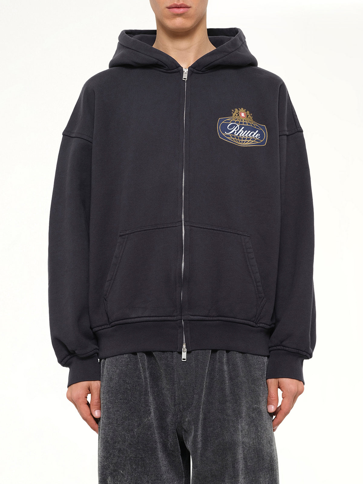 Rhude Safari Crest Zip Up Hoodie in Vintage Black