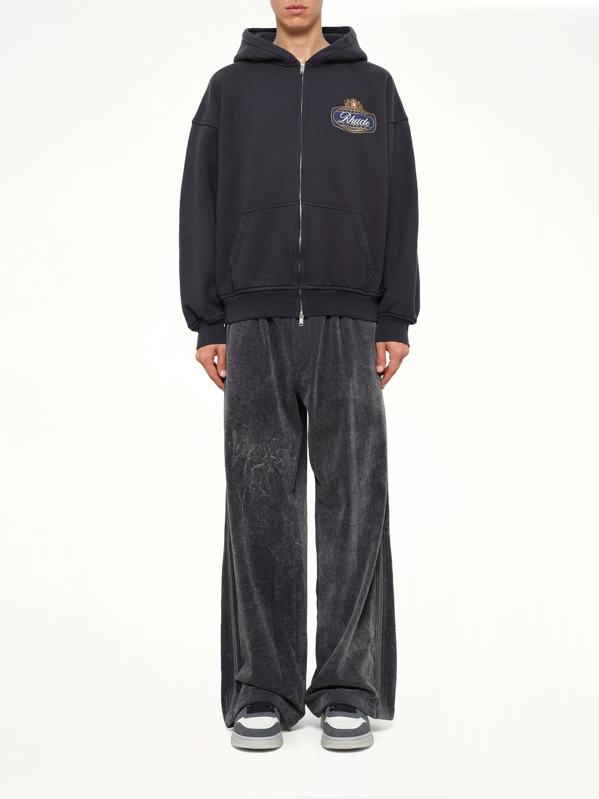 Rhude Safari Crest Zip Up Hoodie in Vintage Black