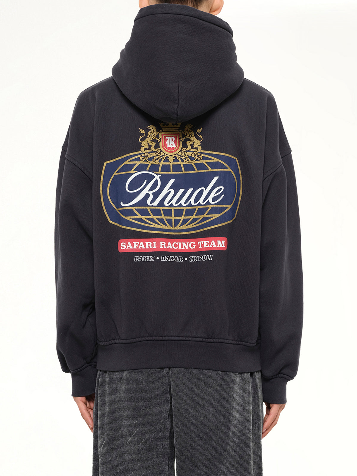 Rhude Safari Crest Zip Up Hoodie in Vintage Black