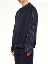 Striped Patchwork Sweatshirt in Navy Blue