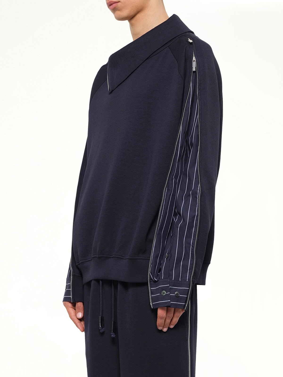 Striped Patchwork Sweatshirt in Navy Blue