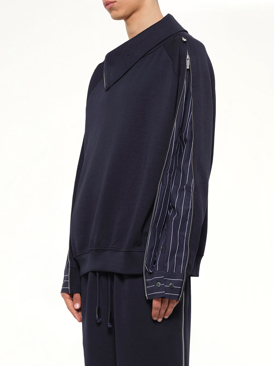 Striped Patchwork Sweatshirt in Navy Blue