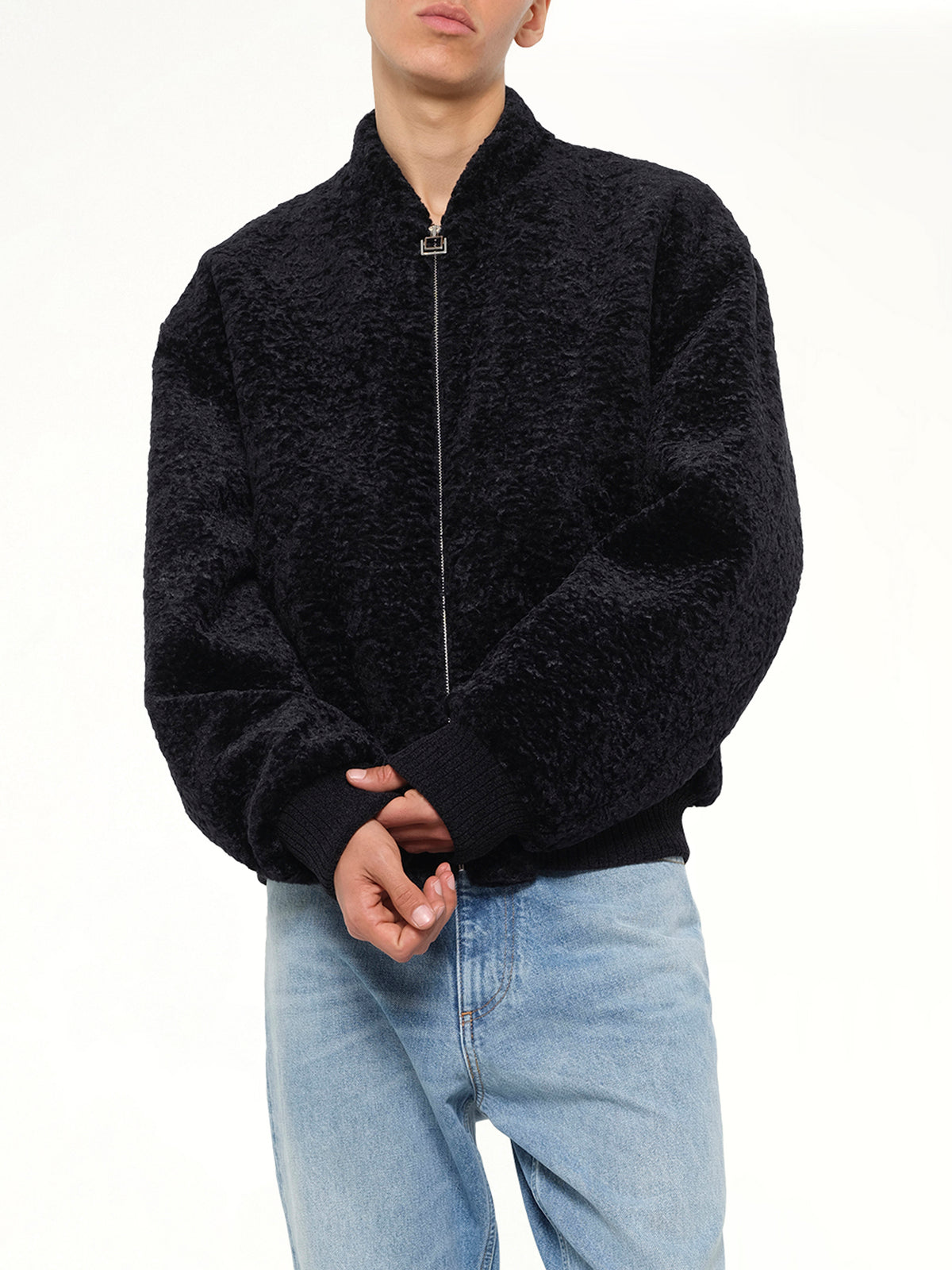 Velvet Bomber Jacket in Navy