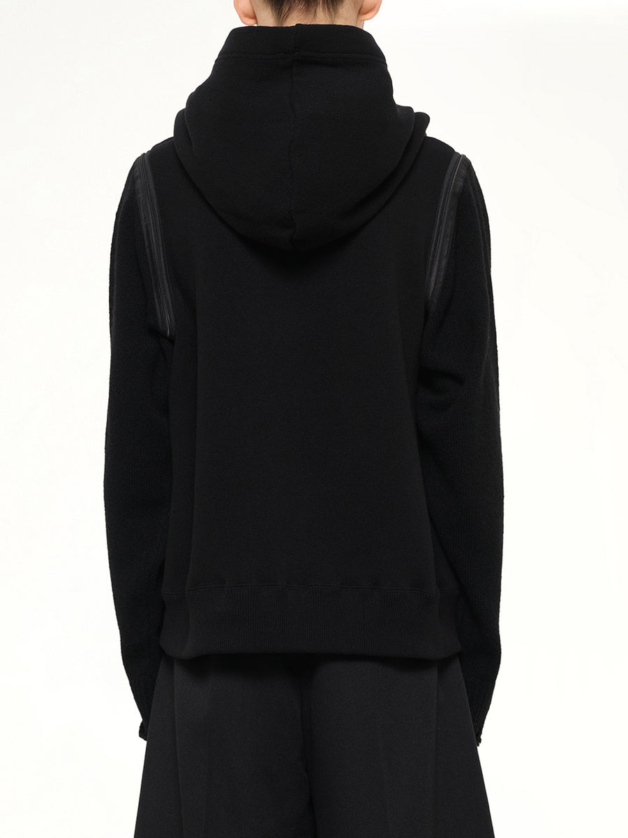 Wool Deconstructed Hoodie in Black