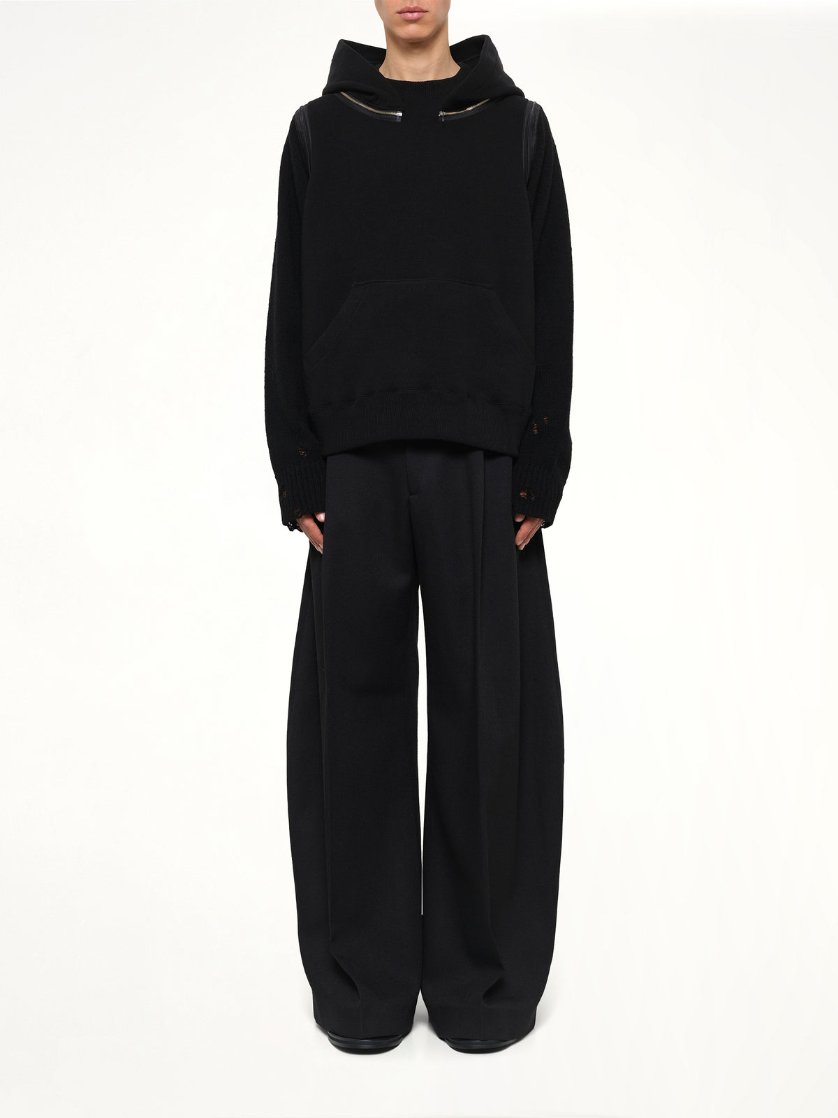 Wool Deconstructed Hoodie in Black