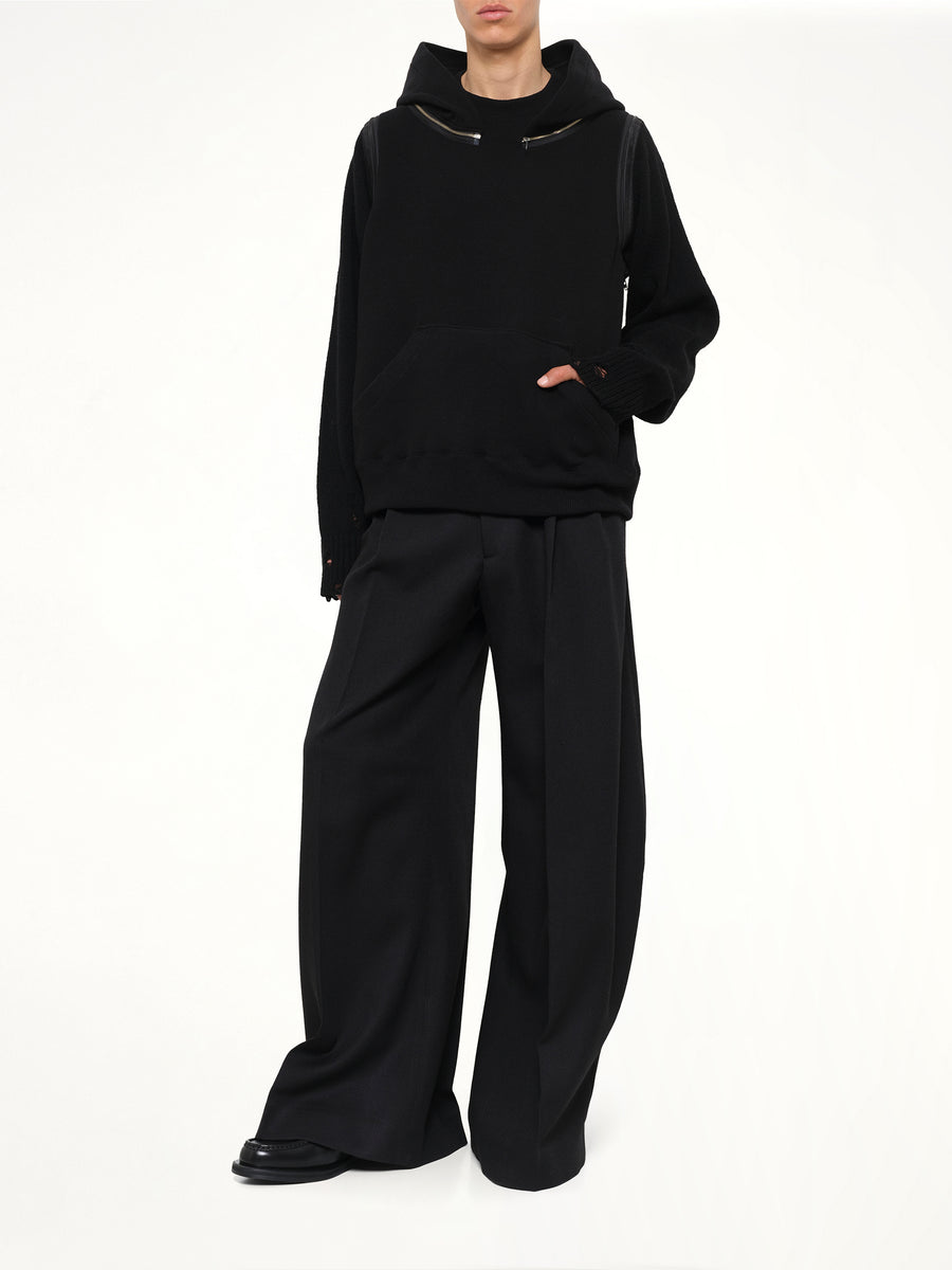 Wool Deconstructed Hoodie in Black