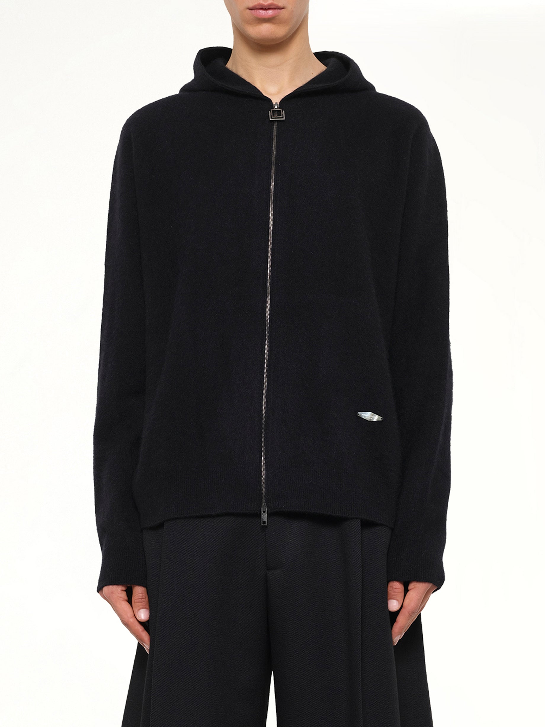Wool Zipped Hoodie in Black