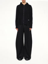 Wool Zipped Hoodie in Black