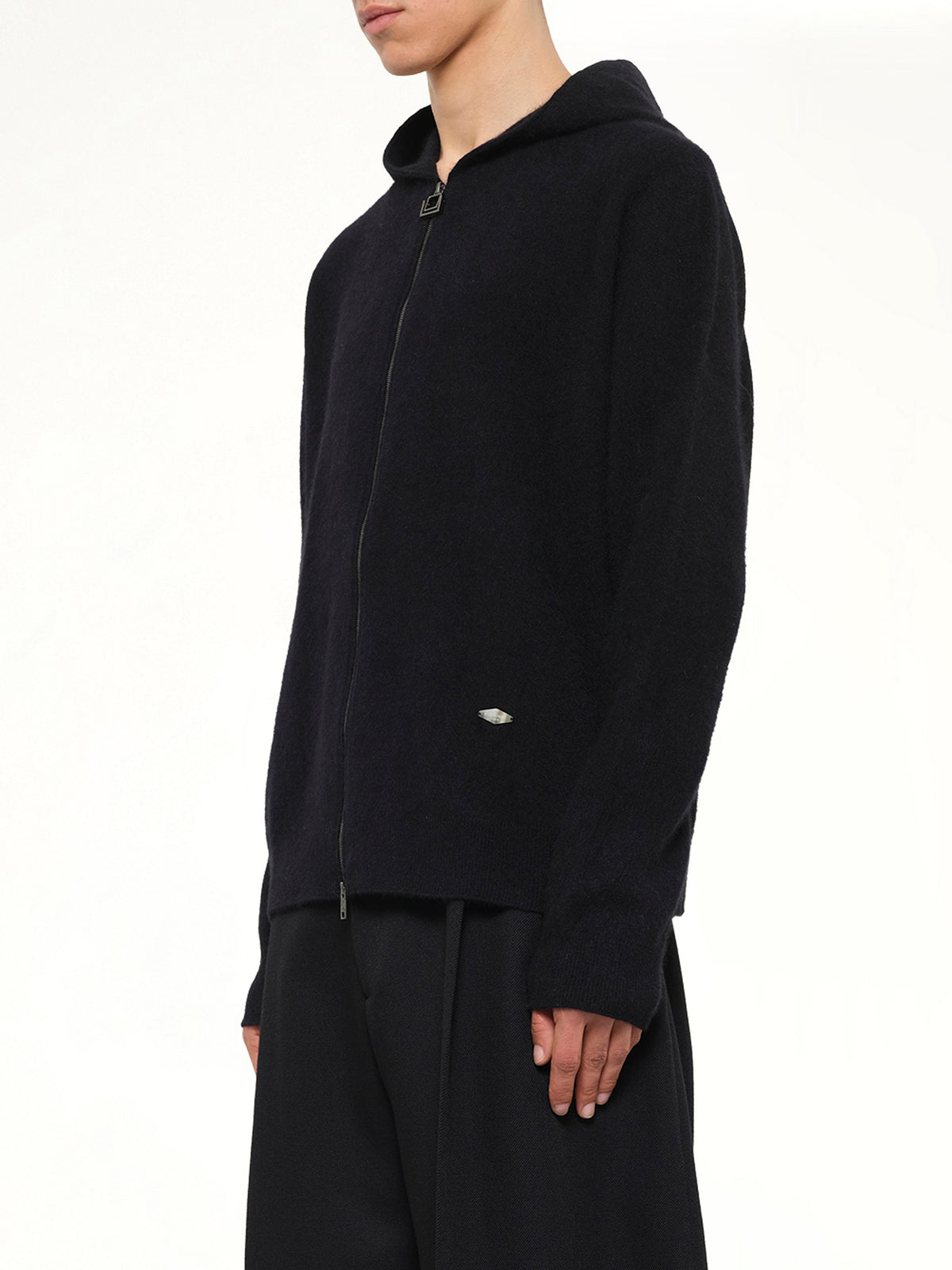 Wool Zipped Hoodie in Black