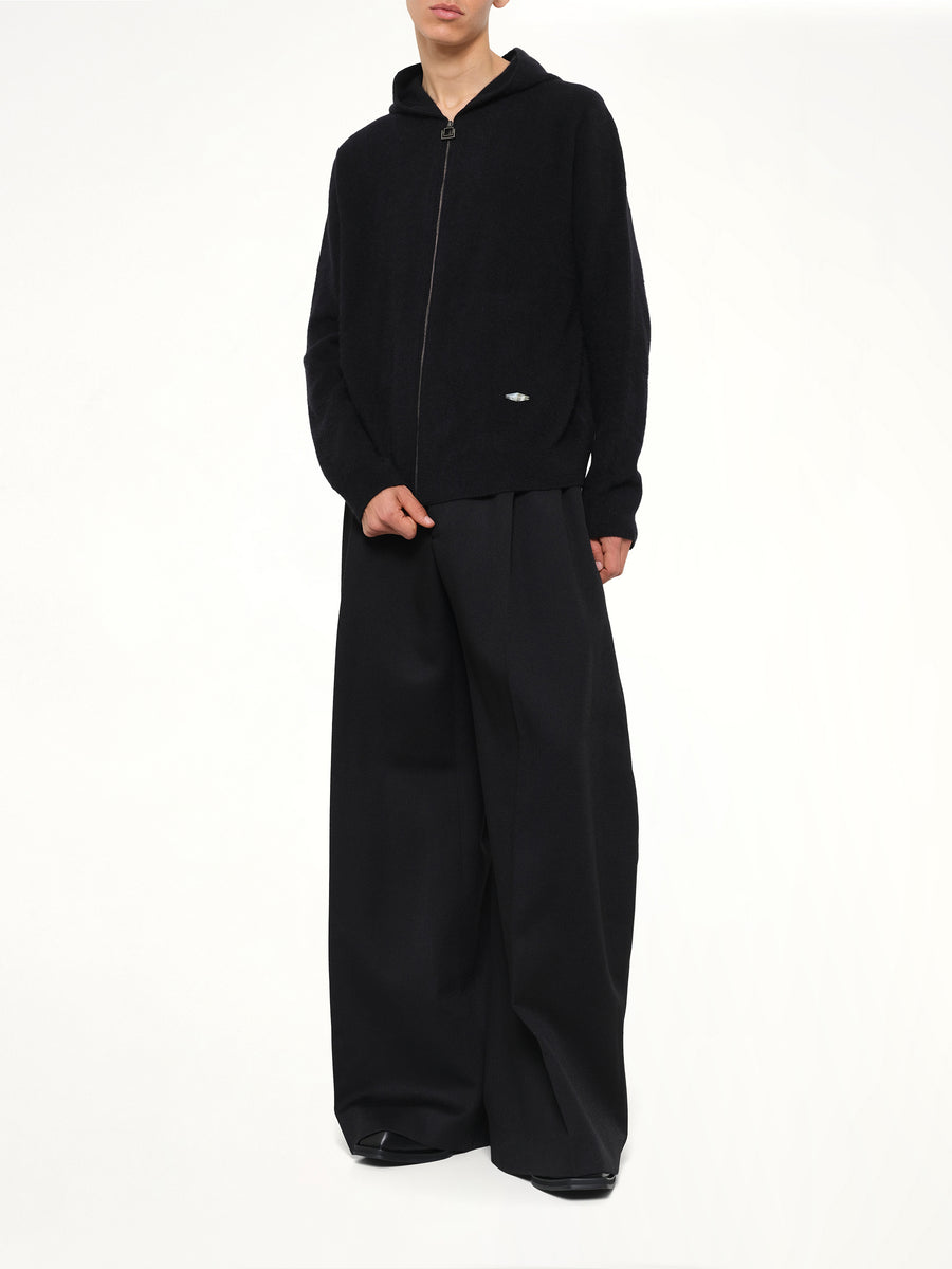 Wool Zipped Hoodie in Black