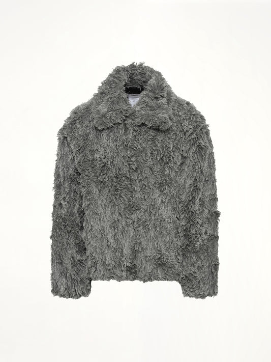 Sinister Mouth Faux Fur Jacket in Grey