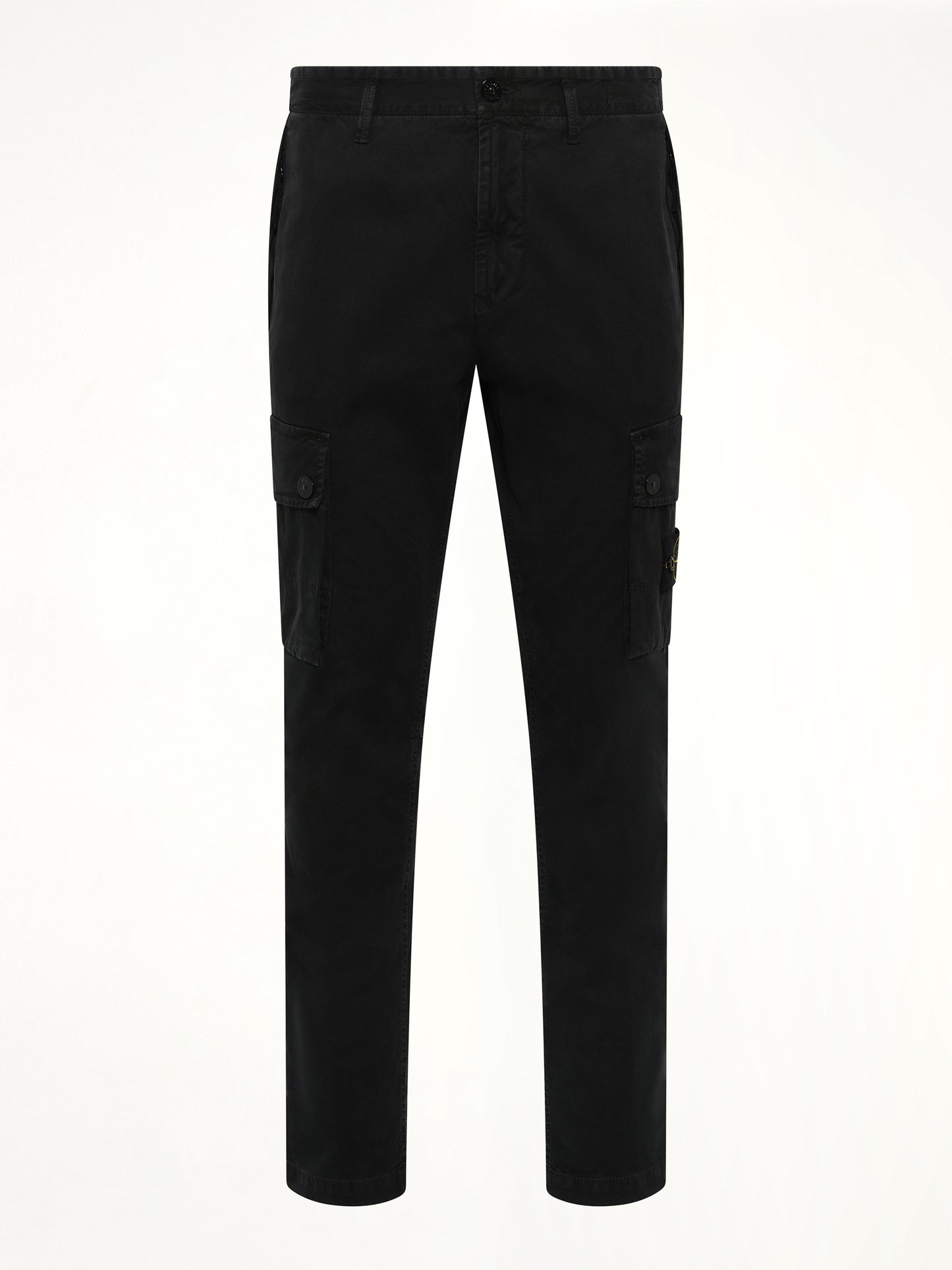 3100034 Stretch Organic Broken Twill Cotton 'Old' Effect Cargo Pants in Black