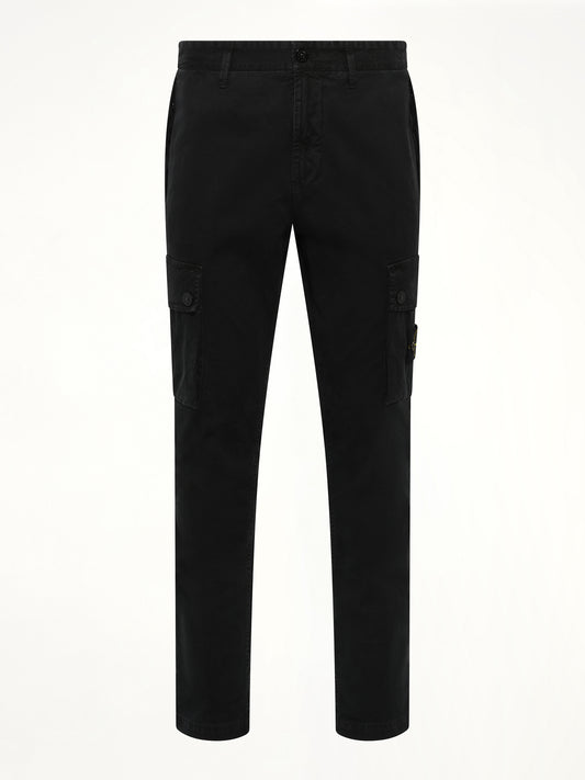 3100034 Stretch Organic Broken Twill Cotton 'Old' Effect Cargo Pants in Black