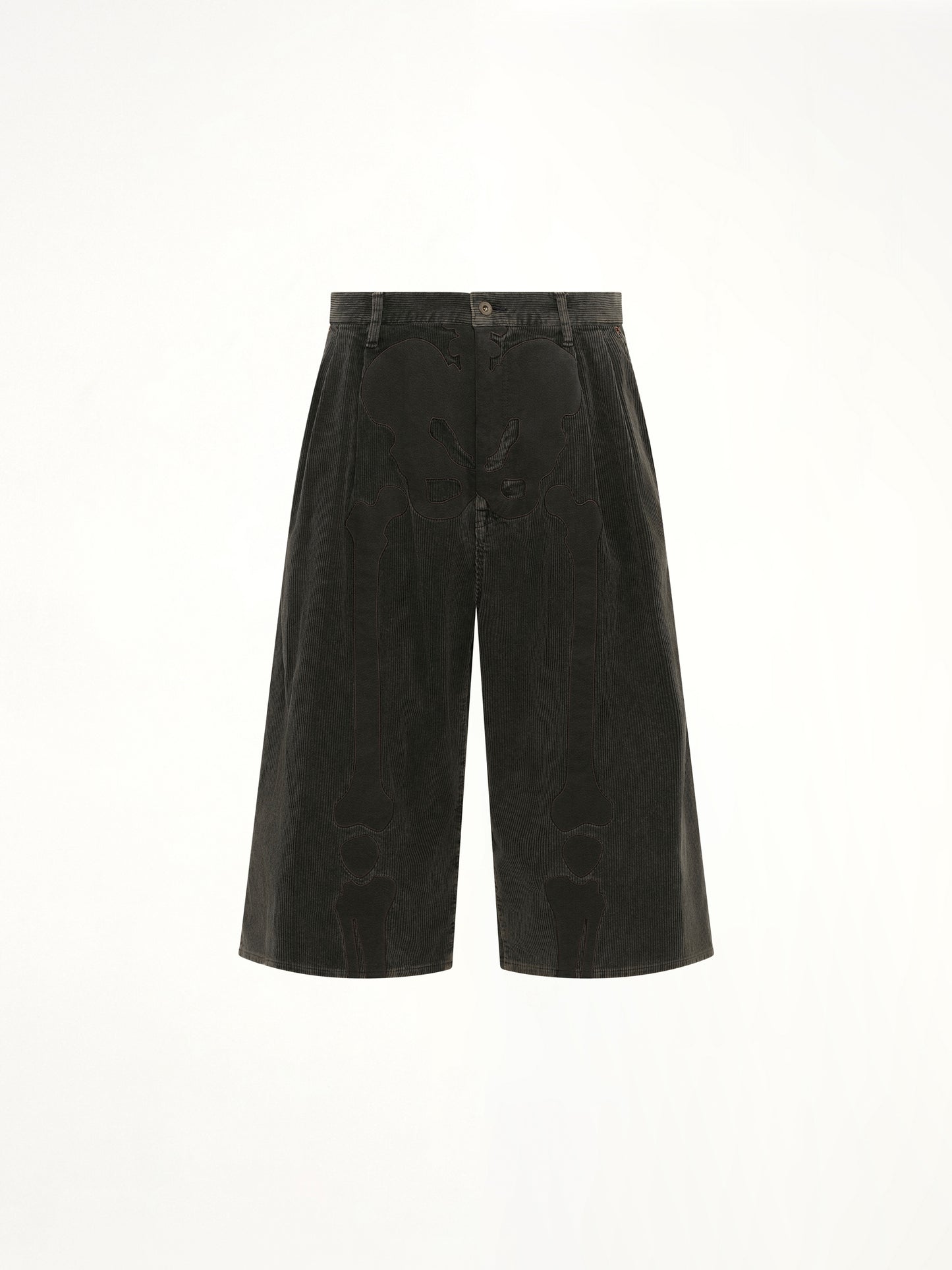 Bone Applique Corduroy Croppedpants in Grey