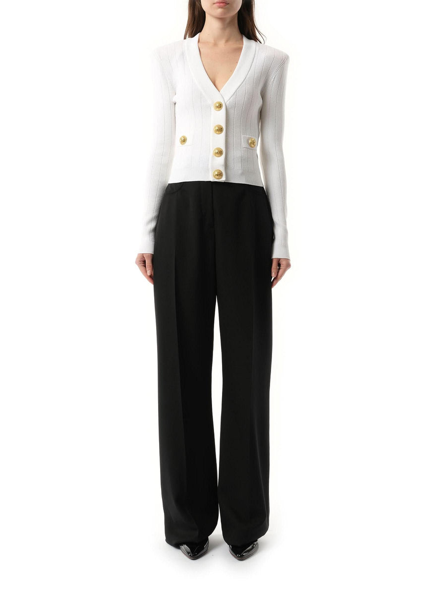 Balmain Buttoned Knit Crop Cardigan in White