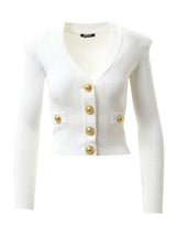 Balmain Buttoned Knit Crop Cardigan in White