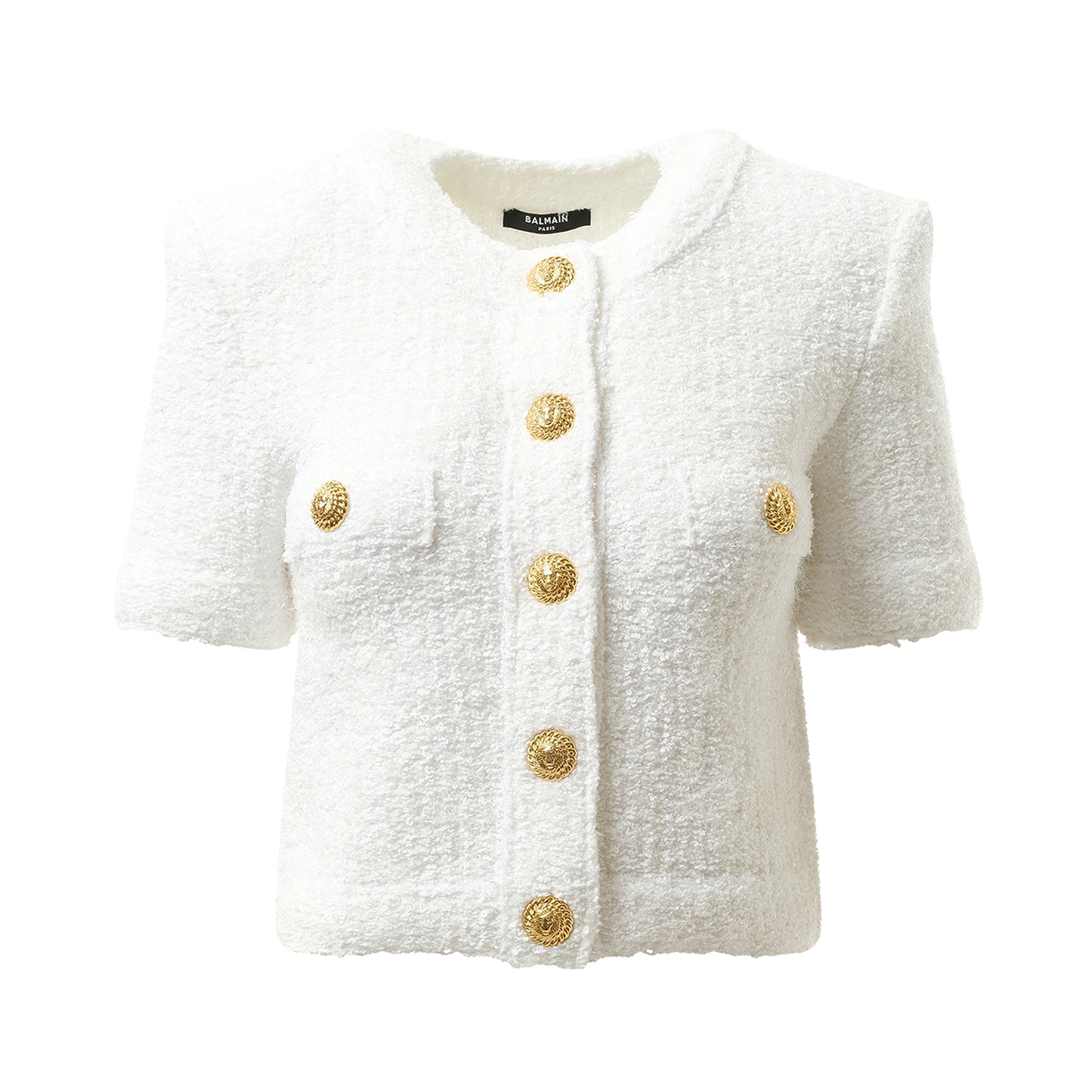 Short Sleeve Buttoned Knit Cardigan in White