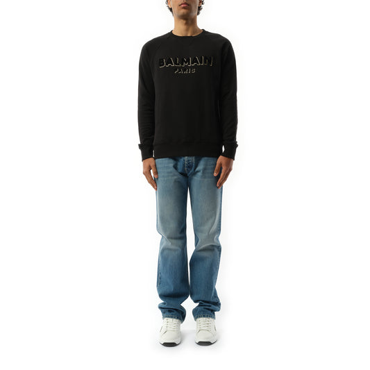 Balmain Flock & Foil Crewneck in Black/Gold