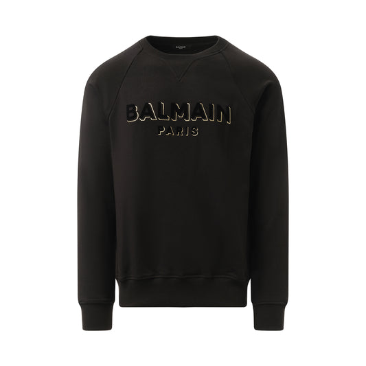 Balmain Flock & Foil Crewneck in Black/Gold