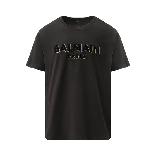 Balmain Flock & Foil T-Shirt in Black/Gold