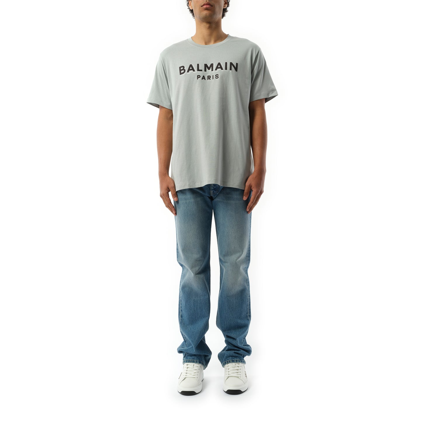 Balmain Flock & Foil T-Shirt in Grey/Black