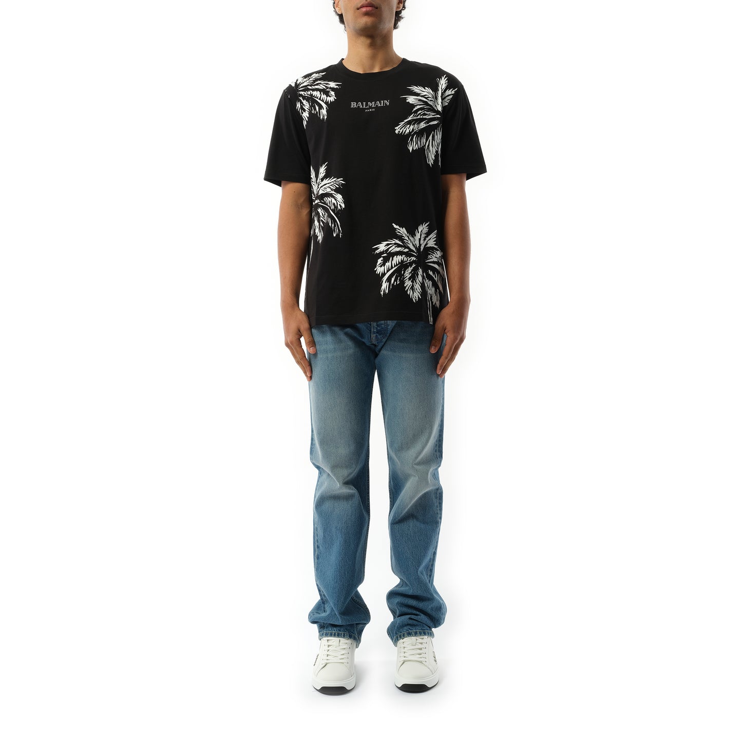 Palm Print Balmain Vintage T-Shirt in Black/White