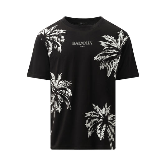 Palm Print Balmain Vintage T-Shirt in Black/White