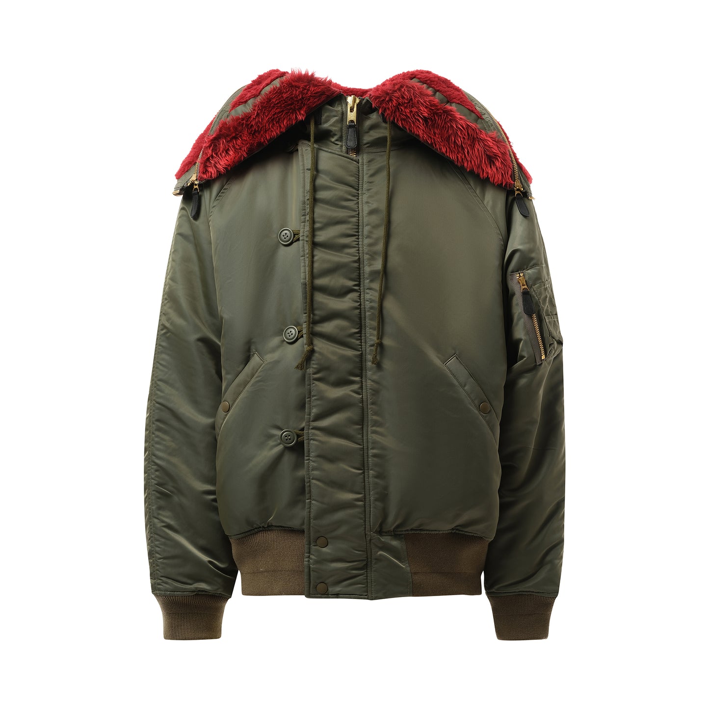 Petal Mouth Hood Bomber Jacket in Khaki