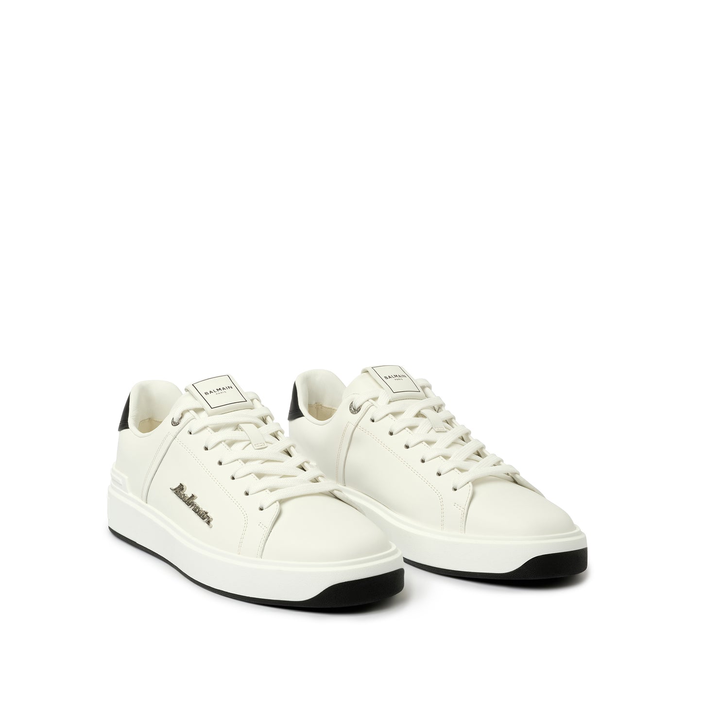 B-Court Calfskin Logo Sneaker in White/Black