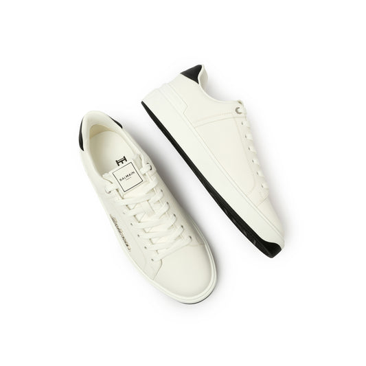 B-Court Calfskin Logo Sneaker in White/Black