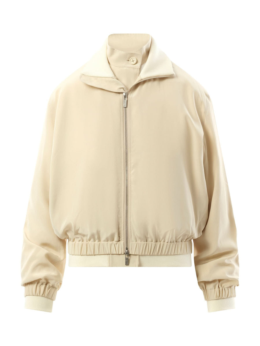 Silk Zip Bomber Jacket in Oat