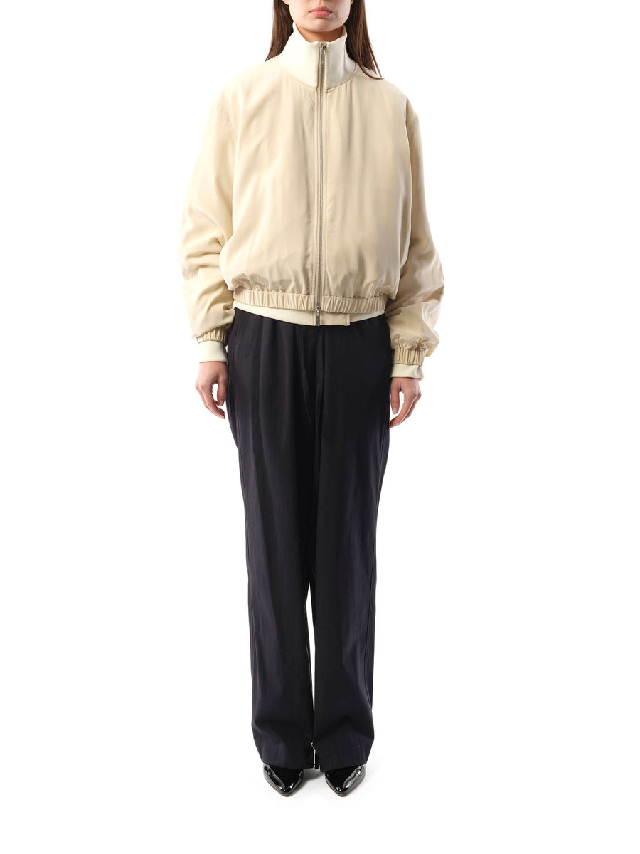 Silk Zip Bomber Jacket in Oat
