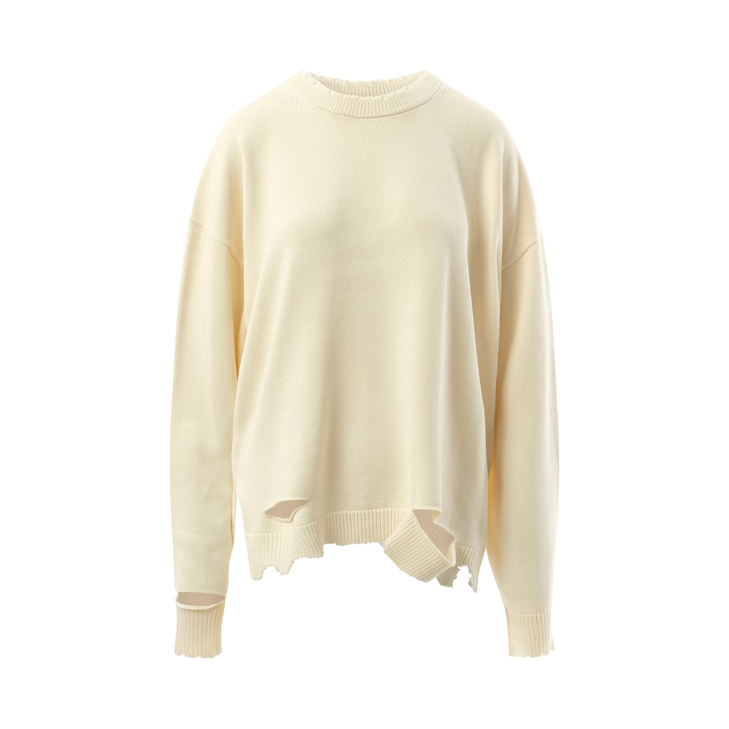 Distressed Rib Sweater in Ivory