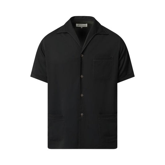 Fine Wool Short-sleeved Shirt in Black