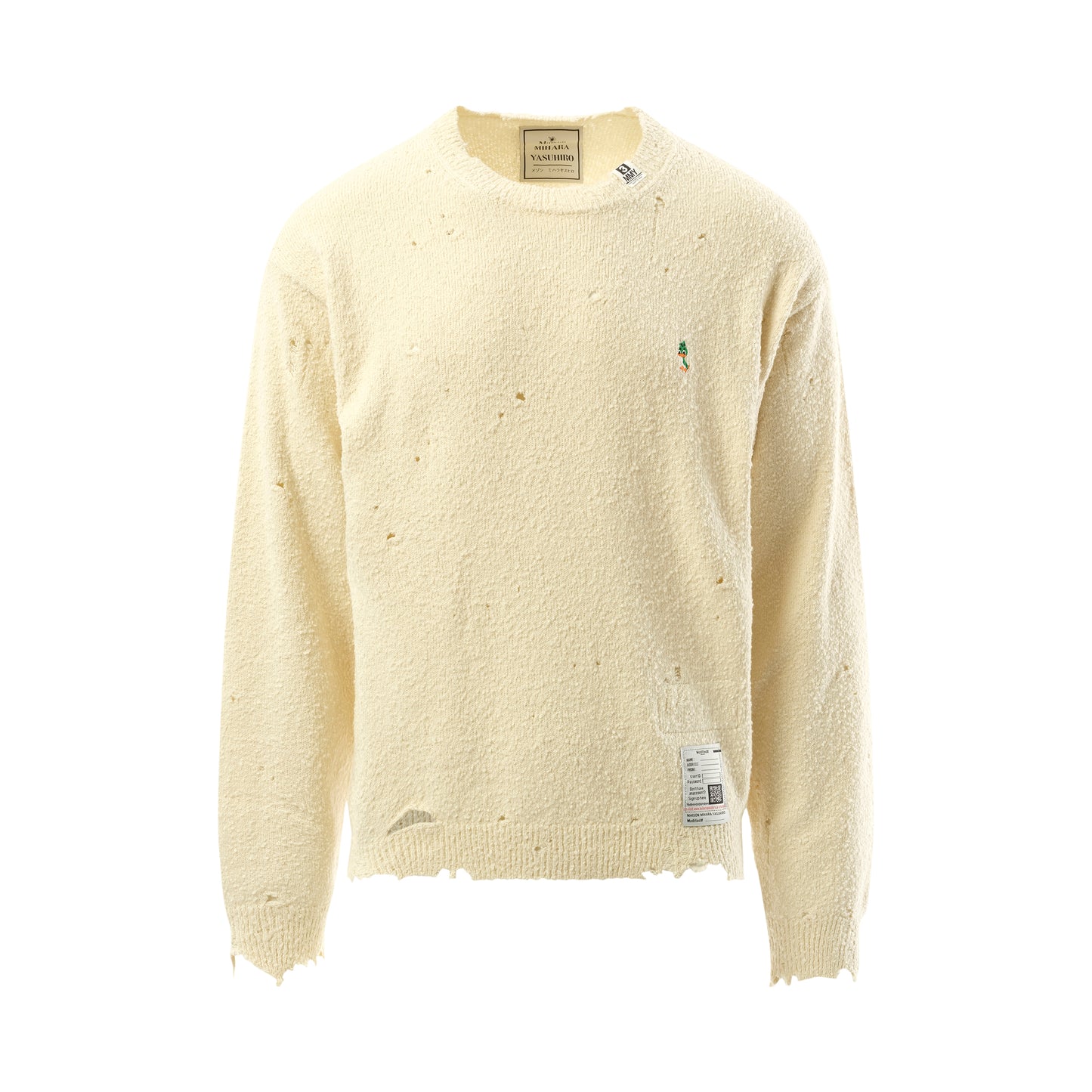 Distressed Knit Pullover in White