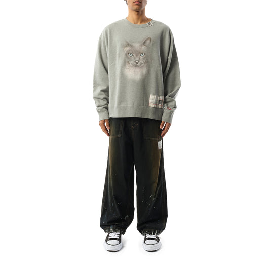 Cat Printed Pullover in Gray