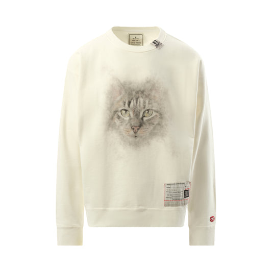 Cat Printed Pullover in White