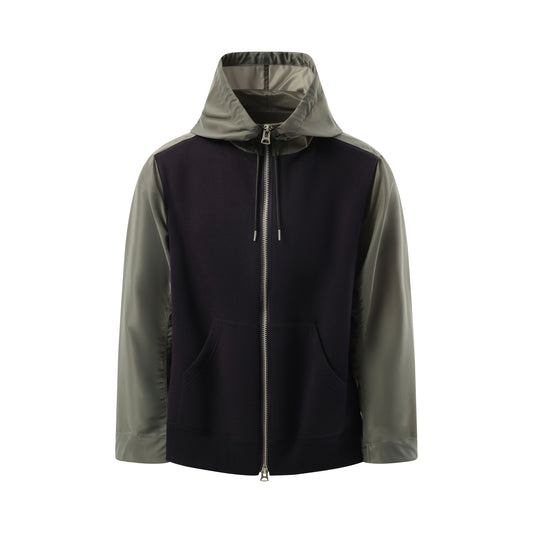 Balloon Nylon Twill x Sponge Sweat Hoodie in Navy/Khaki