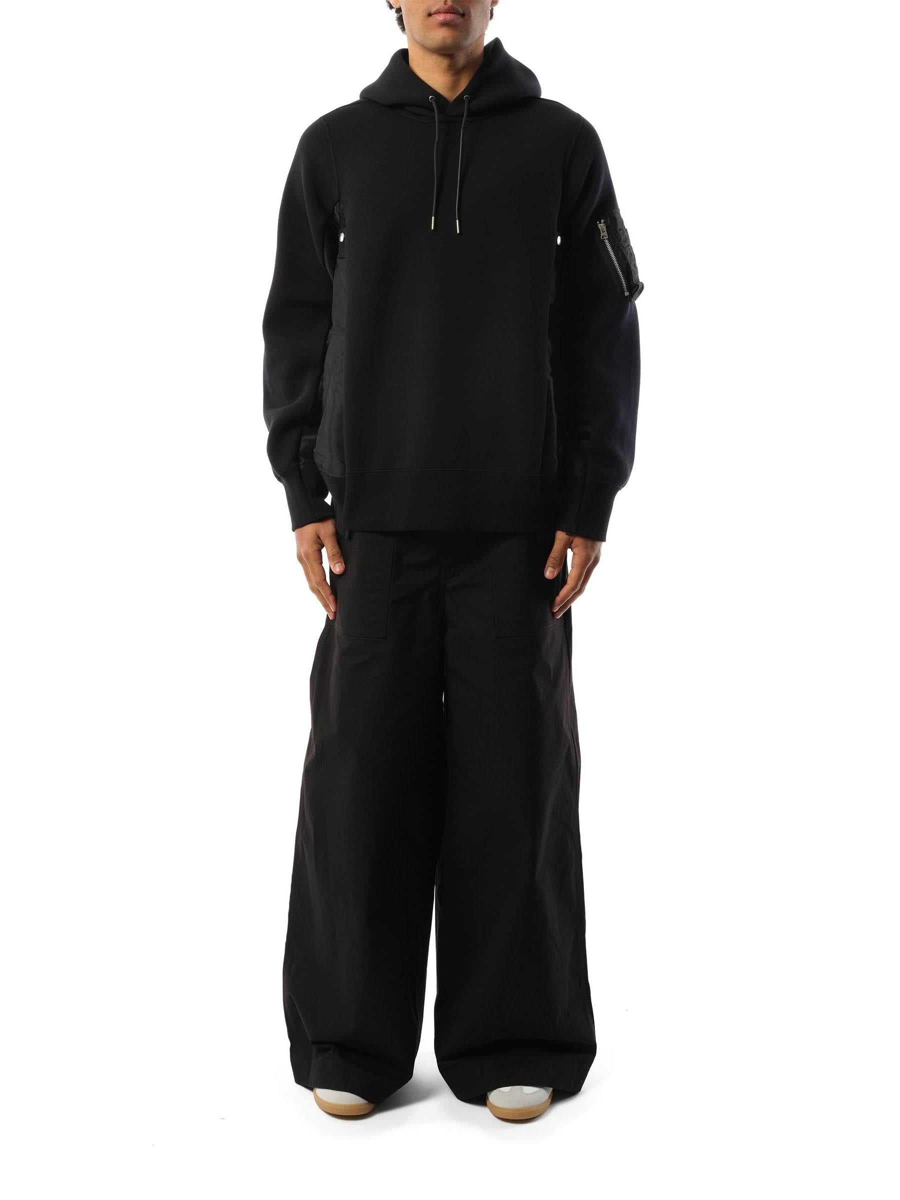 Sacai Sponge Sweat Nylon Twill Hoodie in Black