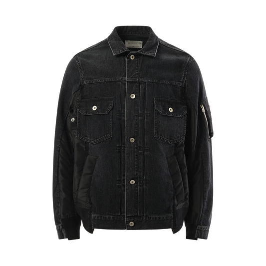 Denim Nylon Twill Jacket in Black