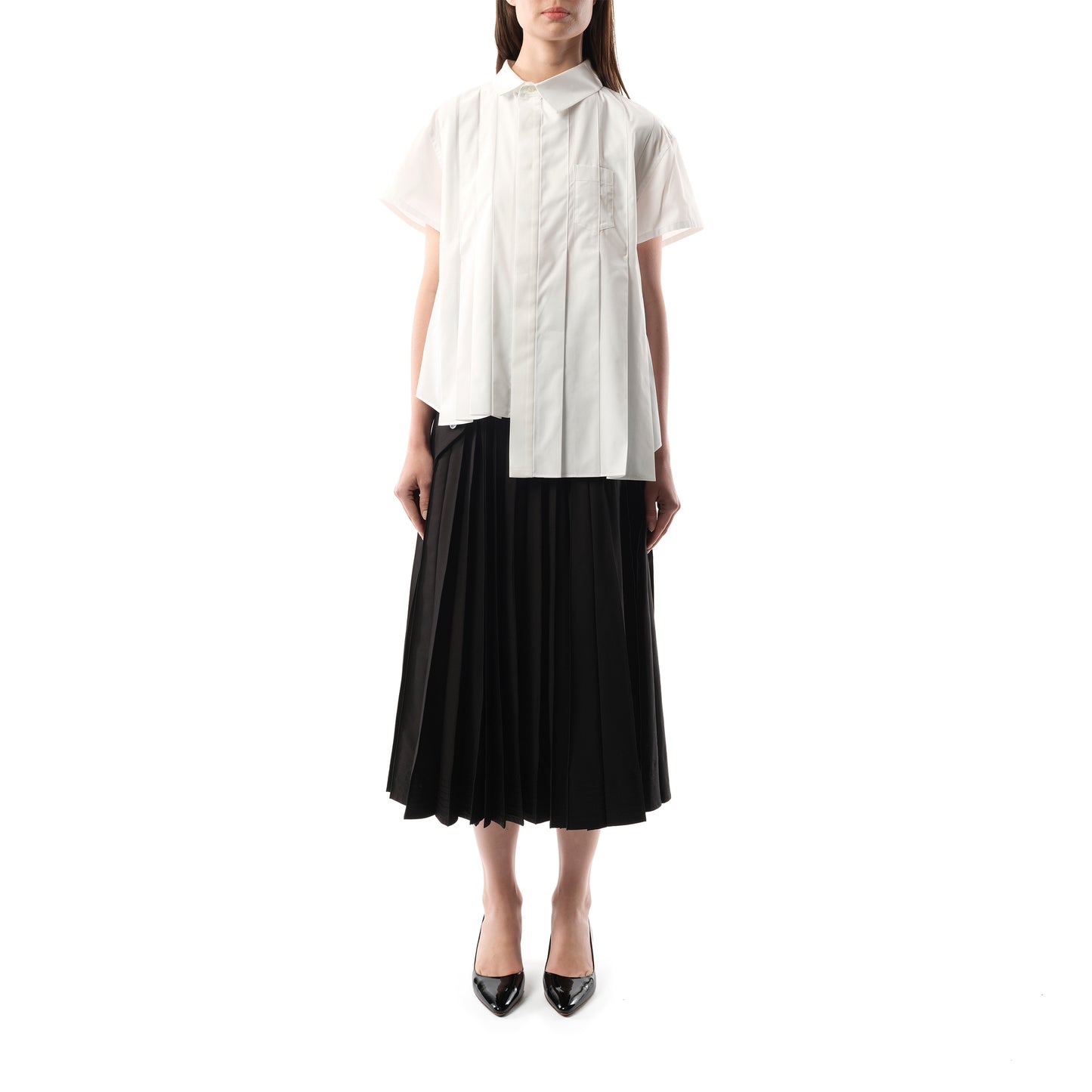 Asymmetric Cotton Poplin Shirt in Off White