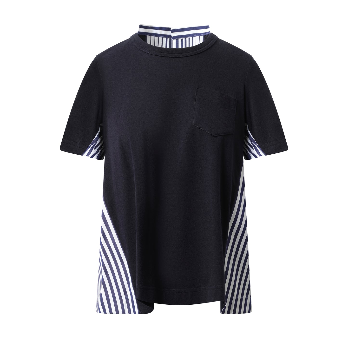 Cotton Poplin x Cotton Jersey T-Shirt in Navy/Navy Stripe