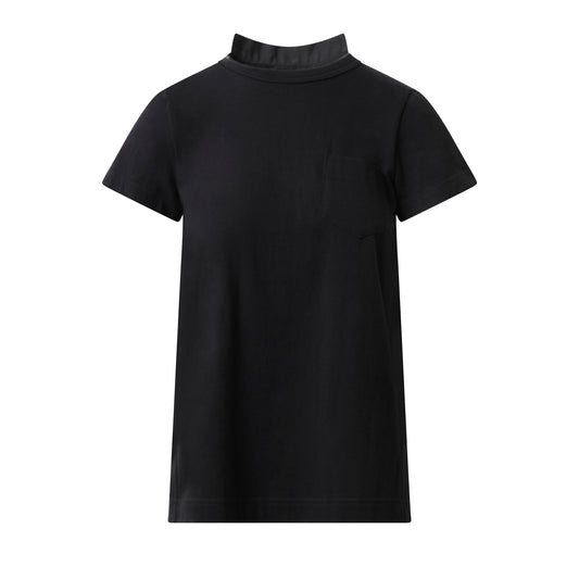 Cotton Poplin x Jersey T-Shirt in Black