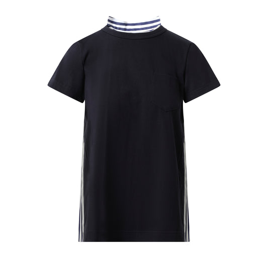 Cotton Poplin x Jersey T-Shirt in Navy/Navy Stripe