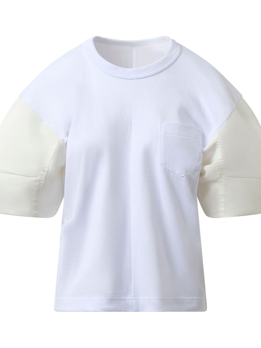 Nylon Twill Cotton Jersey T-Shirt in Off White