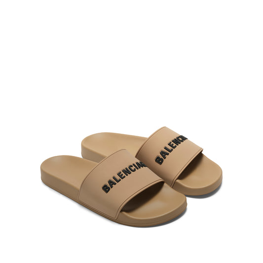 3D Logo Rubber Pool Slide Sandal in Beige/Black