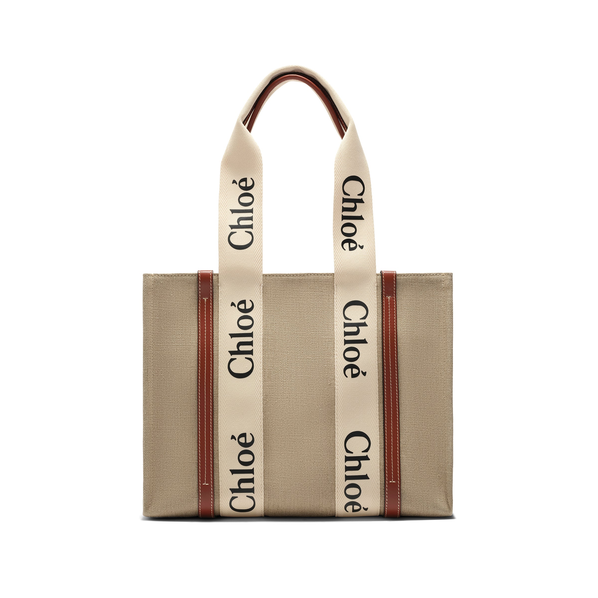 Medium Eco Woody Tote Bag with Strap in White/Brown