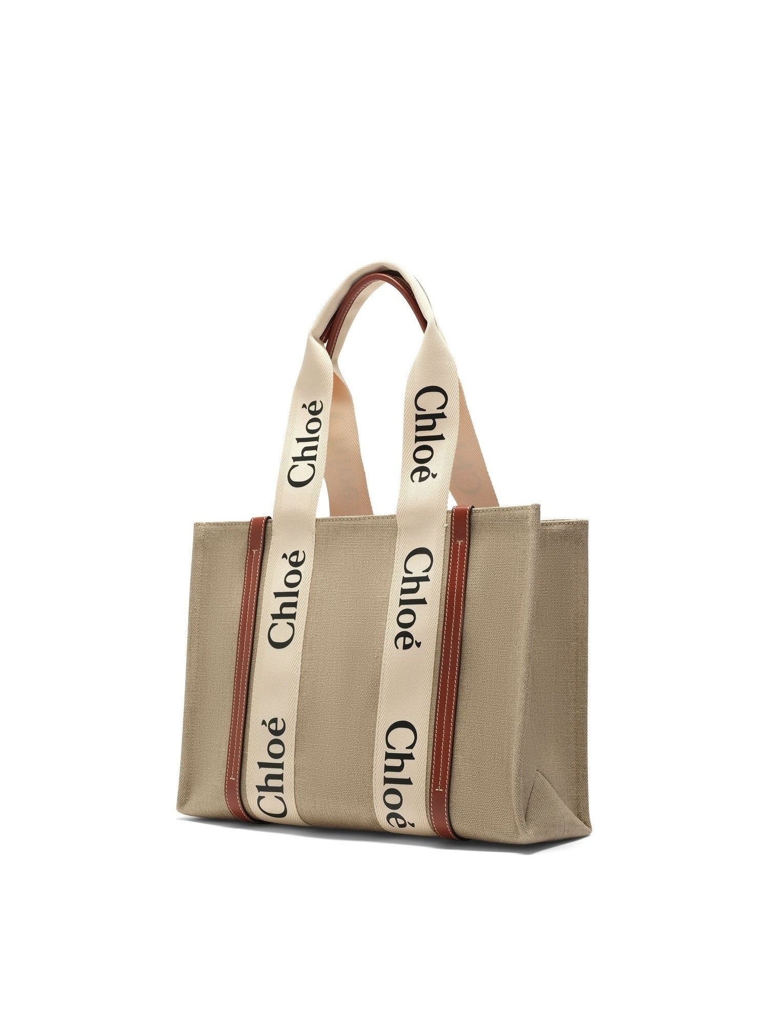 Medium Eco Woody Tote Bag with Strap in White/Brown